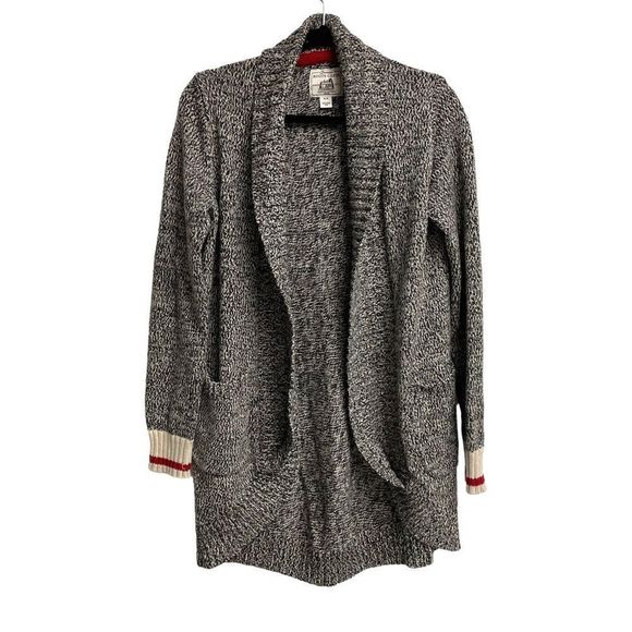 Roots Cabin Cotton Open Front Long Cardigan Sweater Coat Grey Oat Mix S - Picture 3 of 11